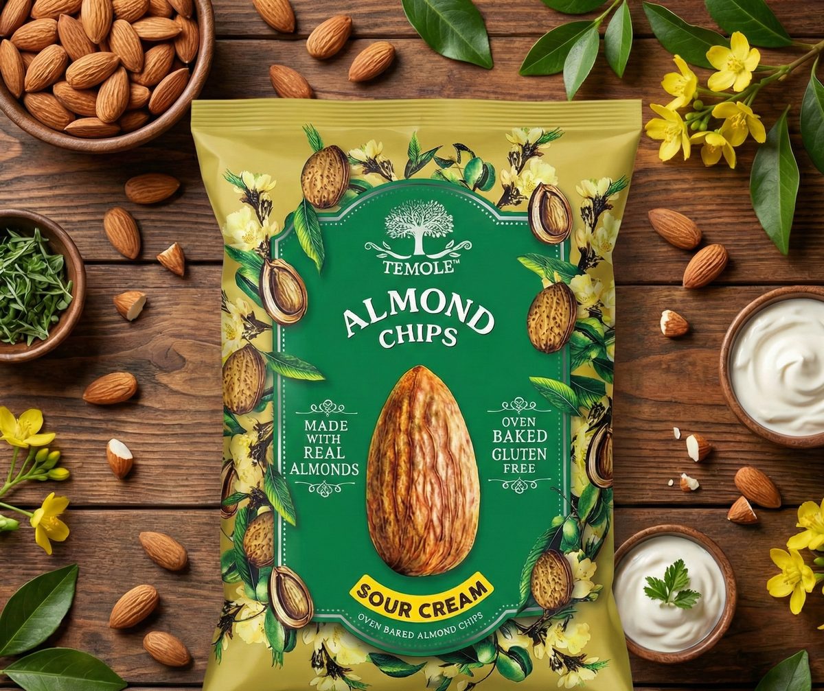 Temole almond chips product packaging