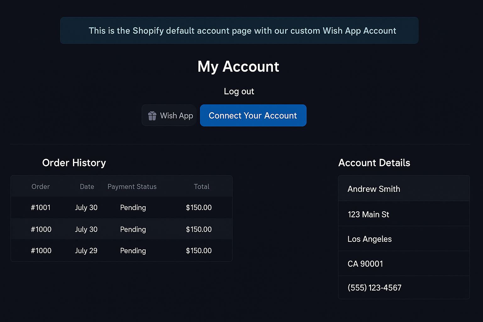 Account Page with Connect Button